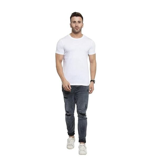 Men's Plain Black Polyster Lycra T-Shirt, Crew Neck