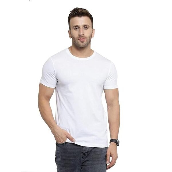 Men's Plain Black Polyster Lycra T-Shirt, Crew Neck
