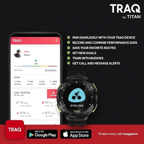 Traq by Titan Cardio Running and Cycling GPS Unisex Smartwatch with Heart Rate Monitoring and Upto 7 Days of Battery Life