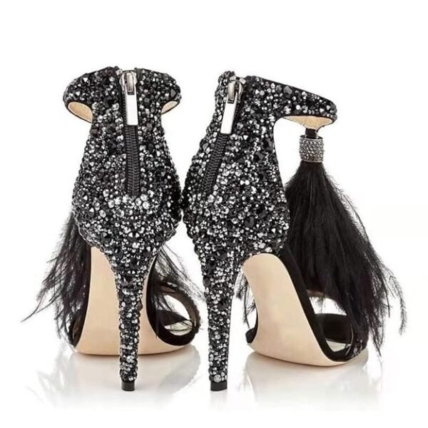 Hinyyrin Women's Tassels Rhinestone Heeled Sandals Wedding Dress White Sandals Stiletto Heel Pearl