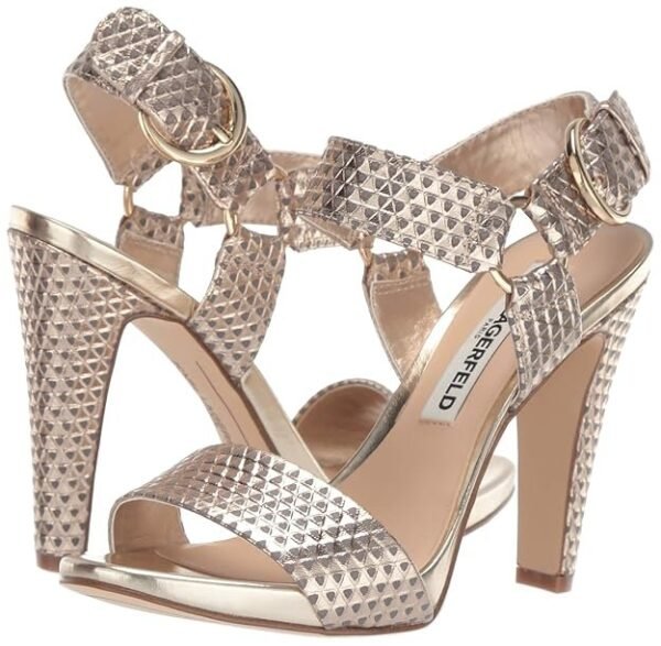 Karl Lagerfeld Paris Women's CIEONE Heeled Sandal, Gold Triangle Metallic