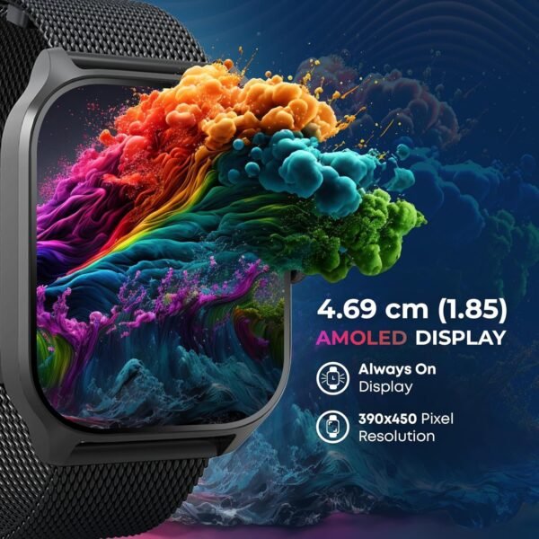 Titan Zeal Premium Fashion Smartwatch|1.85" AMOLED Display with AOD|390 * 450 Pixel Resolution|Functional Crown|SingleSync BT Calling|Advanced Chipset|100+ Sports Modes & Watchfaces IP68 (Mesh Strap)