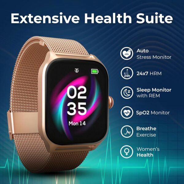 Titan Zeal Premium Fashion Smartwatch|1.85" AMOLED Display with AOD|390 * 450 Pixel Resolution|Functional Crown|SingleSync BT Calling|Advanced Chipset|100+ Sports Modes & Watchfaces IP68 (Mesh Strap)